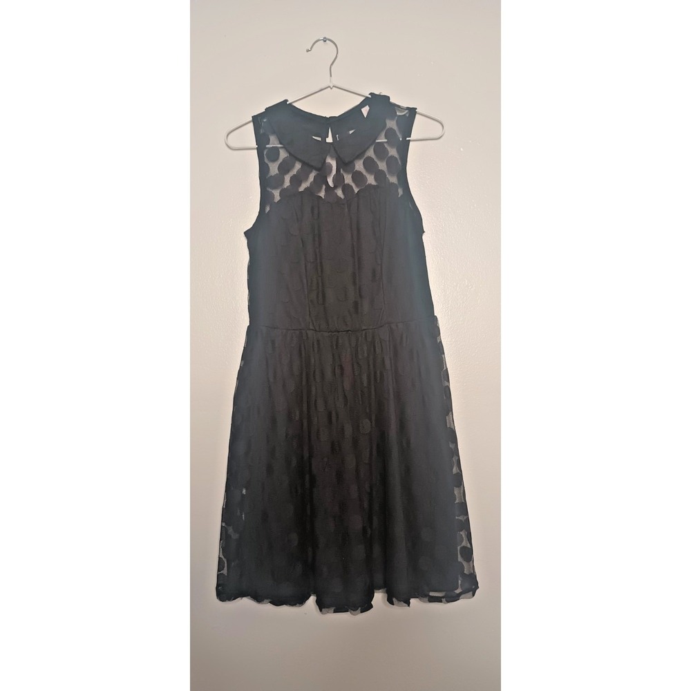 Xhilaration Dress L Black Polka Dot Sheer Lace Whimsigoth Wednesday Addams